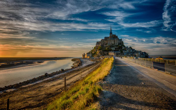 sunset normandy monastery landscape France religious Mont Saint- Michel HD Desktop Wallpaper | Background Image