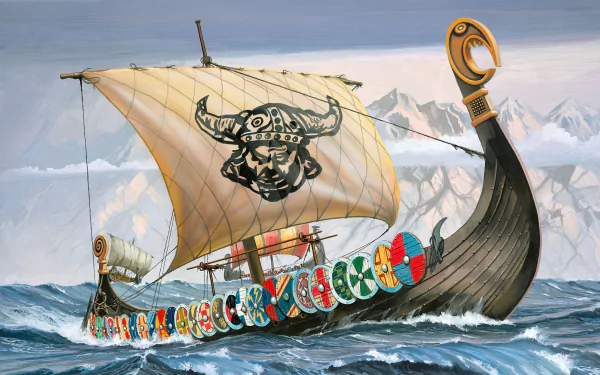 painting sea drakkar fantasy viking HD Desktop Wallpaper | Background Image
