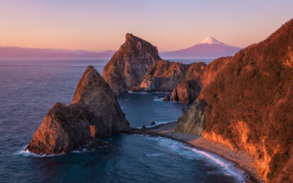 Earth Coastline Mount Fuji Matsuzaki-cho Shizuoka Prefecture Japan HD Wallpaper | Background Image