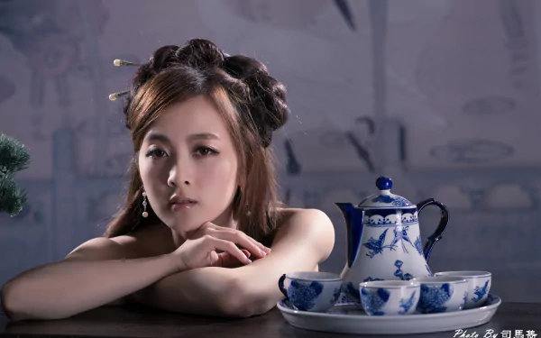 China tea set hairpin hair-dress Chinese Taiwanese asian woman Mikako Zhang Kaijie HD Desktop Wallpaper | Background Image