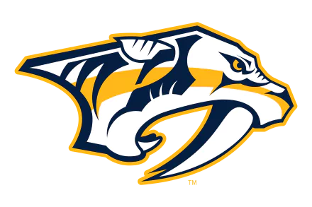 Nashville Predators navy, gold and white saber-toothed cat logo on transparent background — 8K Ultra HD PC desktop wallpaper, sports team background.