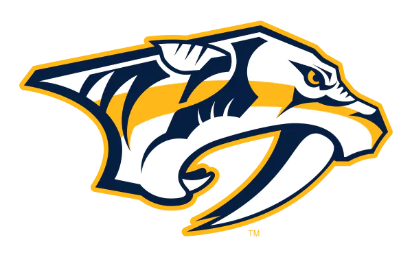 Nashville Predators navy, gold and white saber-toothed cat logo on transparent background — 8K Ultra HD PC desktop wallpaper, sports team background.