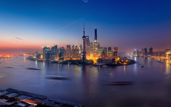 Man Made Shanghai Cities China Time-Lapse Night Twilight Oriental Pearl Tower HD Wallpaper | Background Image