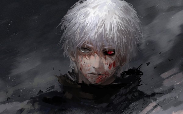 Anime Tokyo Ghoul Ken Kaneki White Hair Red Eyes Grey Eyes Heterochromia Blood Wound HD Wallpaper | Background Image
