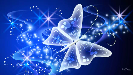 An HD artistic butterfly desktop wallpaper with a glowing blue background and intricate, luminous patterns.