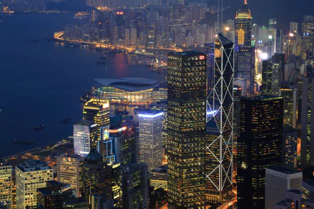 victoria harbour night megapolis China man made Hong Kong HD Desktop Wallpaper | Background Image
