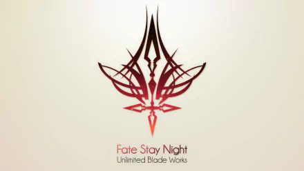 HD desktop wallpaper and background featuring the Fate/Stay Night: Unlimited Blade Works logo in red and black on a light background.