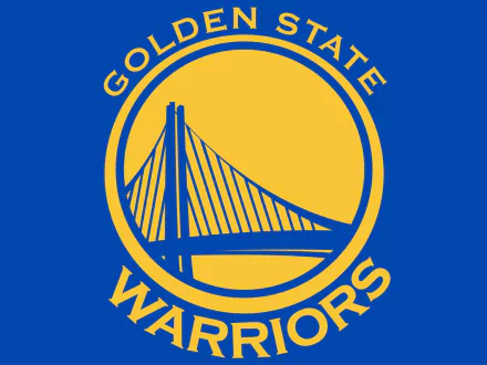 Golden State Warriors HD desktop wallpaper featuring the team's iconic blue and yellow logo with the bridge design, set against a solid blue background.