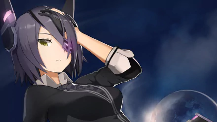 A striking HD wallpaper featuring Tenryuu from Kantai Collection. The character, sporting an eye patch, stands confidently against a dark, cosmic background.