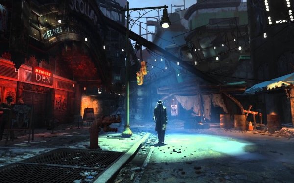 Jeux Vidéo Fallout 4 Fallout Hat Nuit Sombre Coat Street Light Ciel Nick Valentine Fond d'écran HD | Image