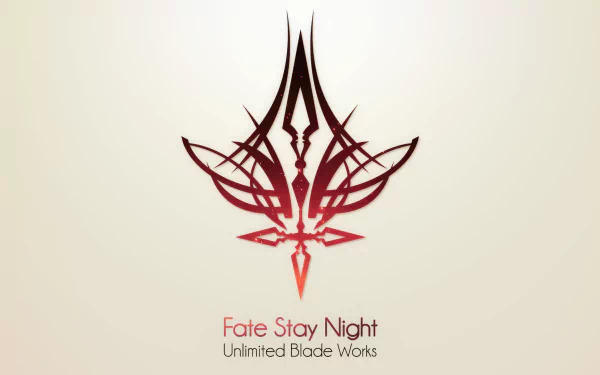 HD desktop wallpaper and background featuring the Fate/Stay Night: Unlimited Blade Works logo in red and black on a light background.