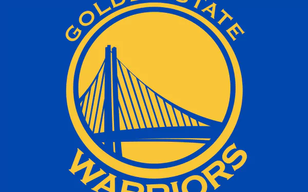 Golden State Warriors HD desktop wallpaper featuring the team's iconic blue and yellow logo with the bridge design, set against a solid blue background.