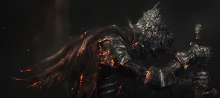 The HD wallpaper features the Soul of Cinder, a knight in dark armor from the video game Dark Souls III, emitting a fiery glow.