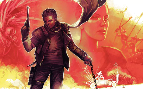 4K Ultra HD PC desktop wallpaper featuring Imperator Furiosa and Max Rockatansky from the movie Mad Max: Fury Road in a dynamic, action-packed scene.