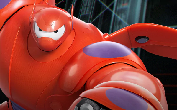 HD PC desktop wallpaper featuring Baymax, the armored healthcare robot from the movie Big Hero 6, in a dynamic close-up pose.
