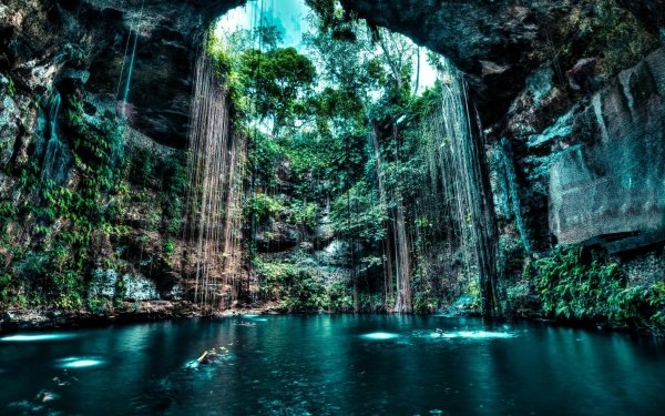 Earth Cave Caves Nature Water Tree Cliff HD Wallpaper | Background Image