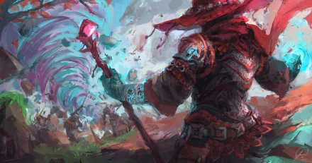 HD fantasy PC wallpaper depicting a powerful wizard casting a swirling magical spell with a glowing staff in a dynamic, vibrant scene.