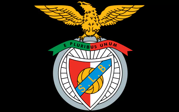 S.L. Benfica logo featuring an eagle atop a shield with a soccer ball, set against a black background. Vibrant 4K Ultra HD wallpaper for sports enthusiasts.