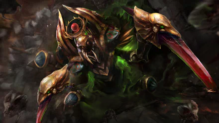 HD desktop wallpaper featuring Nyx Assassin from the video game DotA 2, showcasing its detailed, armored insect-like design in a dark, mysterious environment.