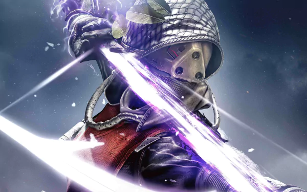HD desktop wallpaper featuring a Destiny video game character wielding a glowing purple sword, set against a dynamic, light-infused background.