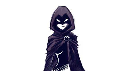 An HD desktop wallpaper featuring Raven from DC Comics, depicted in her iconic dark cloak with a mysterious expression, showcasing her unique comic style.