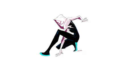 Comic-style Spider-Gwen crouches in a white hood and black suit against a clean white backdrop — HD PC desktop wallpaper and background.
