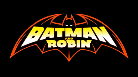 HD desktop wallpaper featuring the Batman and Robin logo in bold yellow letters over a stylized black and orange bat symbol, representing the iconic DC Comics duo.