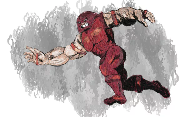 HD PC desktop wallpaper featuring the Marvel Comics character Juggernaut in a dynamic, action-ready pose with a textured gray background.