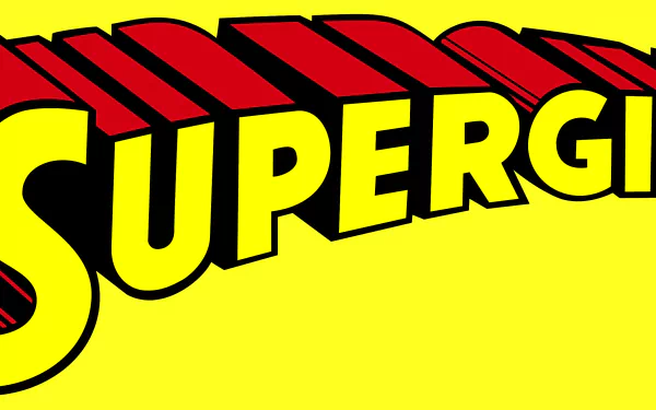 HD PC desktop wallpaper featuring bold, comic-style lettering of SUPERGIRL in red and yellow, capturing the dynamic essence of the iconic superhero.