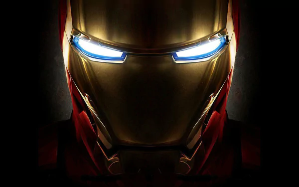 A striking HD desktop wallpaper featuring Iron Man's iconic helmet from the movie Iron Man 3, showcasing its detailed metallic design and glowing blue eyes against a dark background.