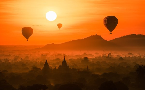 Photography Sunset Hot Air Balloon Landscape Fog Sun HD Wallpaper | Background Image
