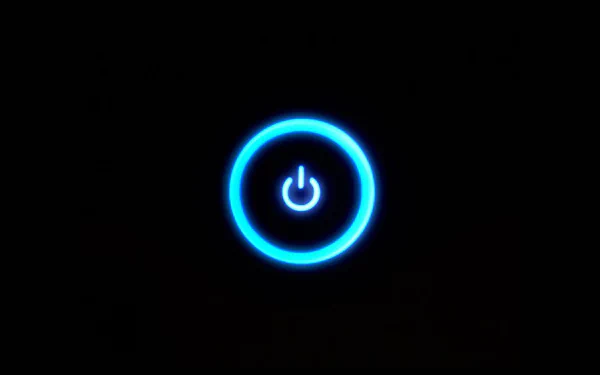 A vibrant blue power symbol set against a black background, featuring a round design, makes for an engaging HD desktop wallpaper and background.