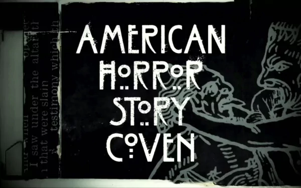 An HD desktop wallpaper featuring the title text American Horror Story: Coven against a dark, artistic background, capturing the show's eerie and atmospheric essence.