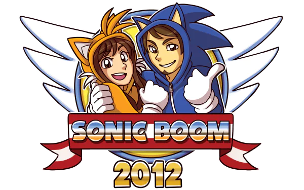 4K Ultra HD PC desktop wallpaper featuring Sonic Boom 2012 logo with two animated characters in Sonic the Hedgehog-inspired costumes.