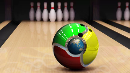 4K Ultra HD desktop wallpaper featuring a colorful bowling ball on a lane aimed at a set of pins, highlighting the dynamic sport of bowling.