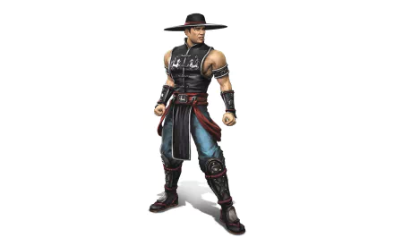 Kung Lao, video game character from Mortal Kombat 9 — HD PC desktop wallpaper showing his full-body pose with iconic hat and martial-arts outfit on a white background.