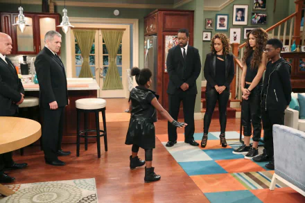 HD PC desktop wallpaper featuring a scene from Disney's TV show K.C. Undercover, with the main characters standing in a living room setting.