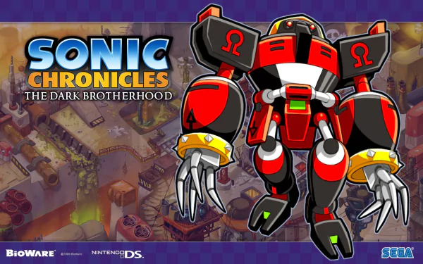 HD PC desktop wallpaper featuring E-123 Omega from the video game Sonic Chronicles: The Dark Brotherhood, showcasing the character in bold red and black colors.