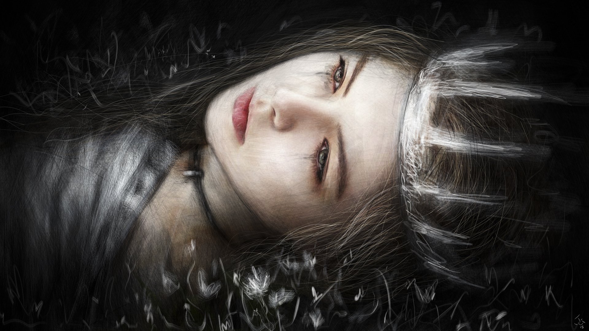 A captivating fantasy portrait depicting a dark, gothic figure with a crown, surrounded by an enigmatic atmosphere. This HD wallpaper creates an immersive, mysterious backdrop.