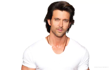 HD desktop wallpaper featuring celebrity Hrithik Roshan in a white t-shirt against a plain white background.