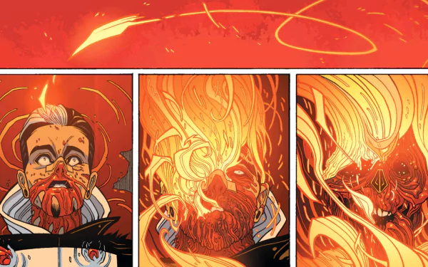Dynamic HD wallpaper featuring Robbie Reyes as the All-New Ghost Rider, showcasing vibrant flames and intense expressions against a striking red background.