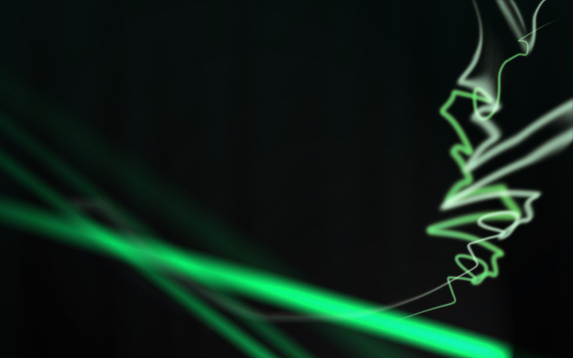 Abstract CGI wallpaper featuring vibrant green patterns and shapes against a dark background, creating a visually striking and modern design.