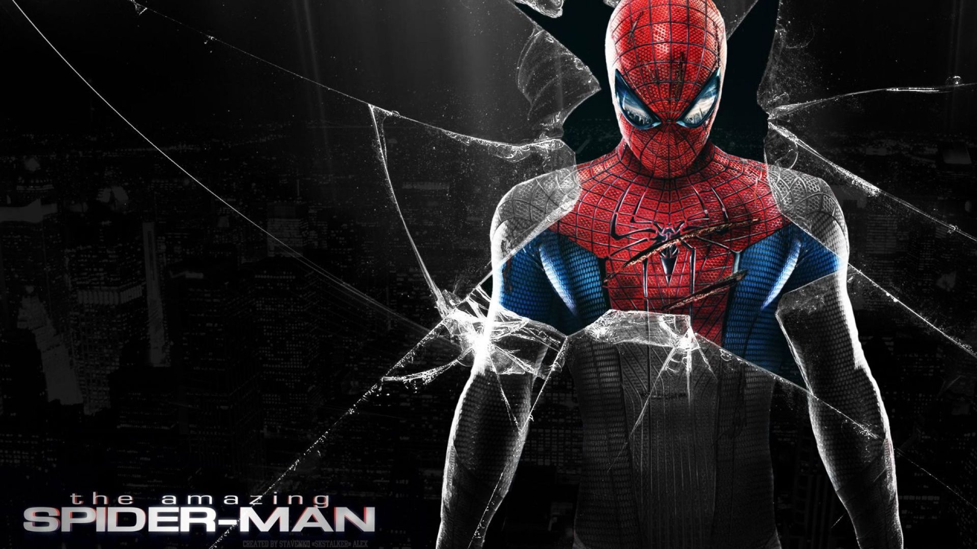HD desktop wallpaper featuring Spider-Man from the movie The Amazing Spider-Man 2, with spider web effects in the background and the movie title at the bottom left corner.