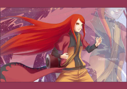 HD desktop wallpaper featuring Kushina Uzumaki from the anime Naruto, showcasing her vibrant red hair and determined expression.