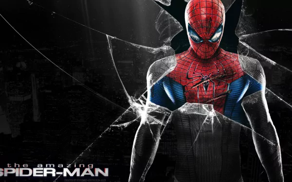 HD desktop wallpaper featuring Spider-Man from the movie The Amazing Spider-Man 2, with spider web effects in the background and the movie title at the bottom left corner.
