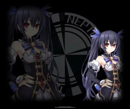 HD PC desktop wallpaper featuring a character from the video game Hyperdimension Neptunia Re;Birth1 with dark-themed, detailed artwork and a bold logo background.