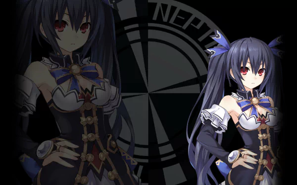 HD PC desktop wallpaper featuring a character from the video game Hyperdimension Neptunia Re;Birth1 with dark-themed, detailed artwork and a bold logo background.