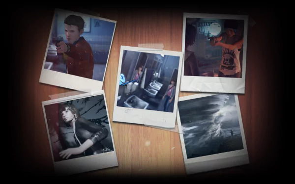 HD PC desktop wallpaper featuring Polaroid-style images of Nathan Prescott, Chloe Price, and Max Caulfield from the video game Life Is Strange.