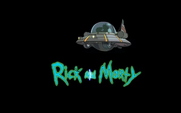 A vibrant HD wallpaper featuring the Space Cruiser from Rick and Morty, showcasing the iconic characters Morty Smith and Rick Sanchez with the show's distinctive title.