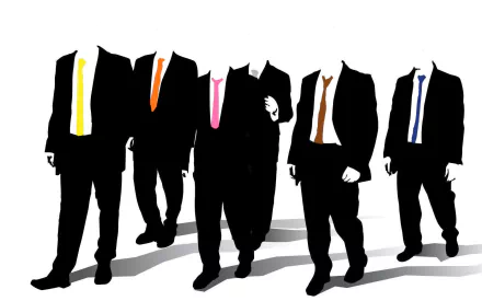 HD PC desktop wallpaper featuring stylized silhouettes of the Reservoir Dogs characters in black suits with colorful ties against a white background.